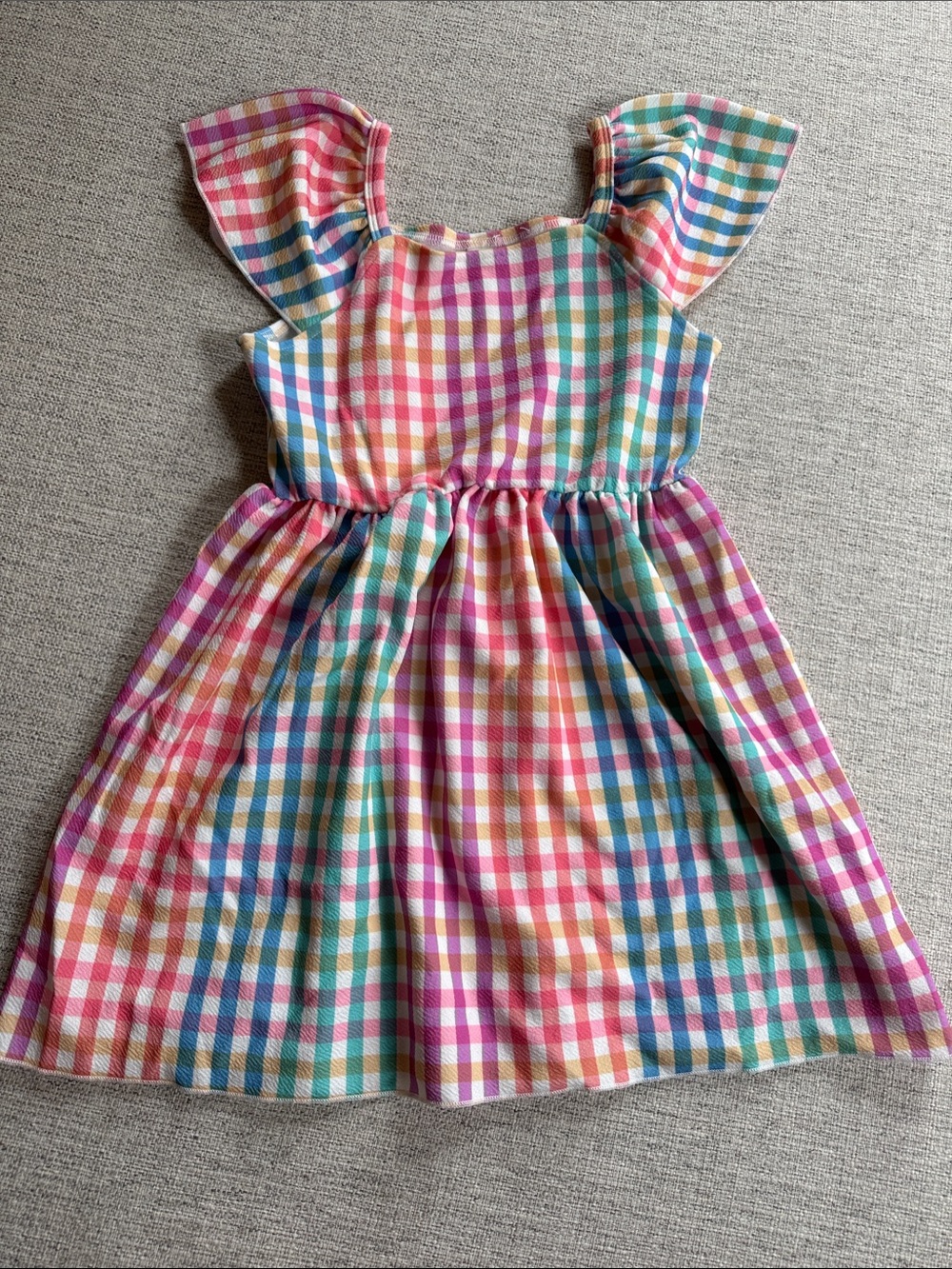 SHEIN Rainbow Gingham Flutter-Sleeve Dress